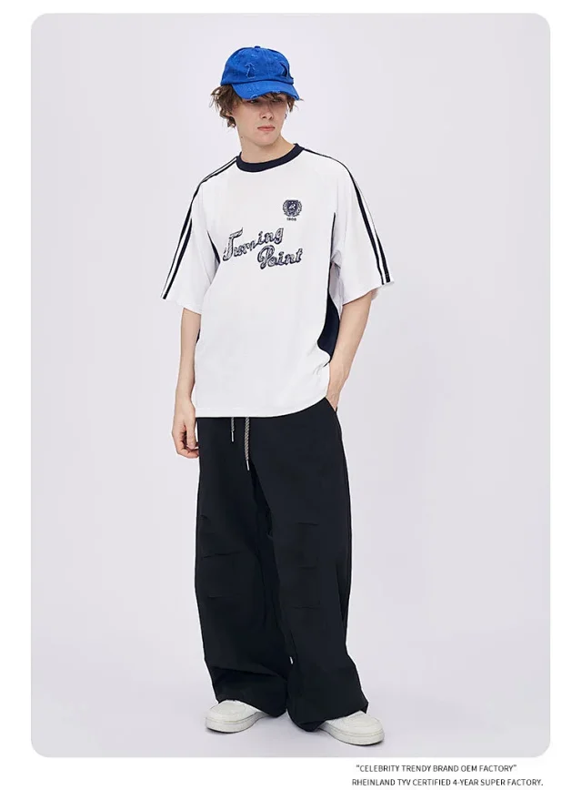 RFSD Men's 2025 SS New Loose Trendy Crewneck T-Shirt with Color-Block Stitching Design Detail