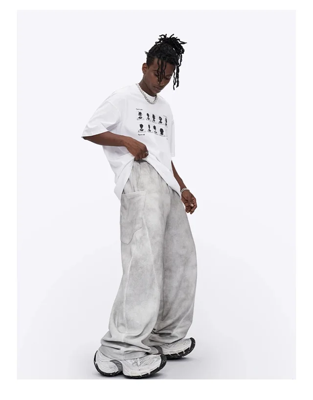 RFSD Men's 2025 Summer American White-Gray Dirty Wide-Leg Pants Detail