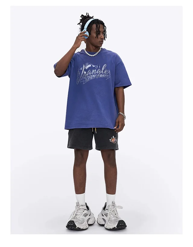 RFSD Men's 2025 Summer Crew Neck Washed Short Sleeve Cotton Retro American Street Loose Printed Trendy T - Shirt Detail