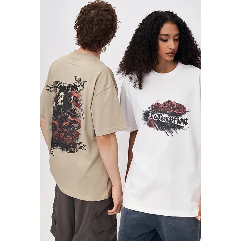 RFSD Men's | American Rose Print T-shirt 2025 Spring/Summer New Loose Streetwear Round Neck Short Sleeve Top