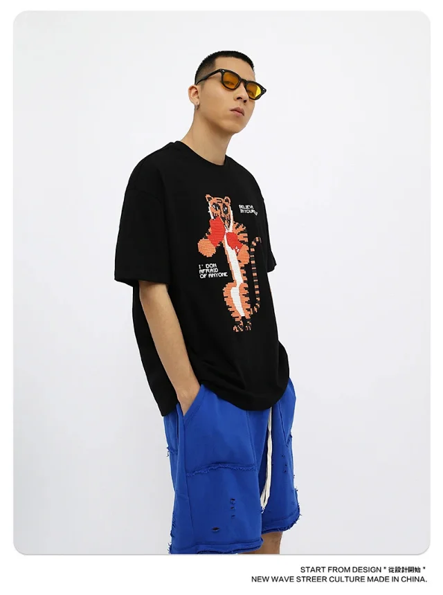 RFSD Men's | 2025 Summer New Trendy Street Fun Anime Tiger Print Loose T - Shirt (Unisex) Detail