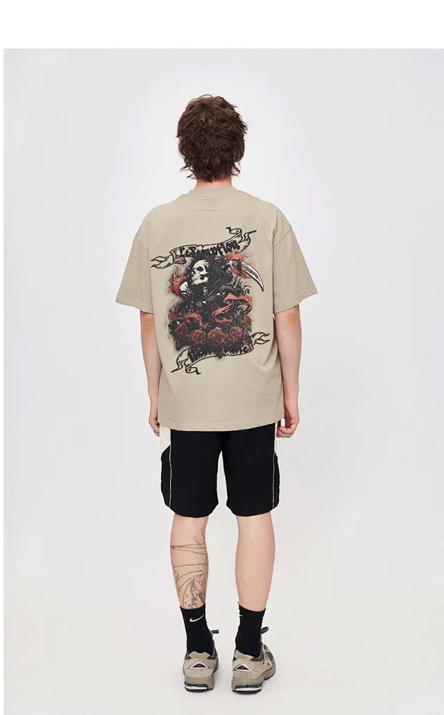 RFSD Men's | American Rose Print T-shirt 2025 Spring/Summer New Loose Streetwear Round Neck Short Sleeve Top Detail