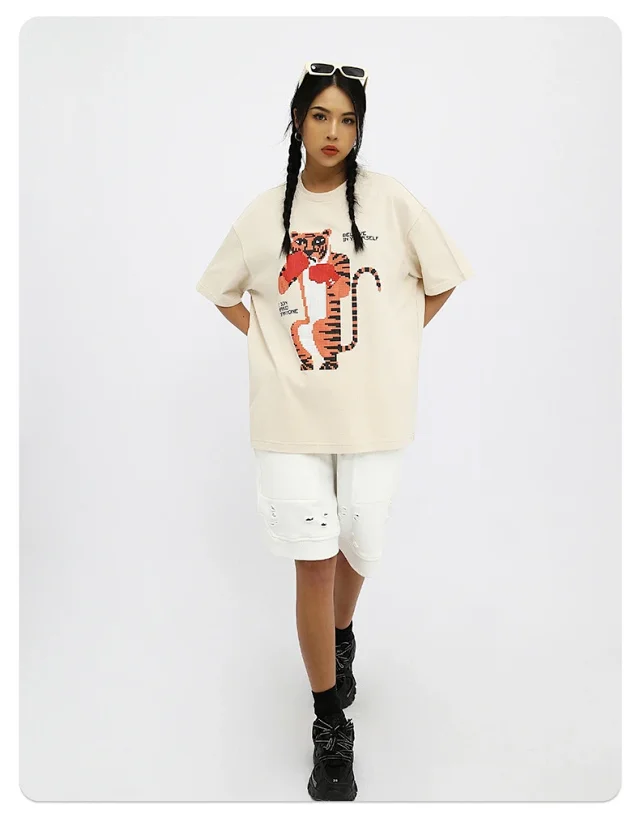 RFSD Men's | 2025 Summer New Trendy Street Fun Anime Tiger Print Loose T - Shirt (Unisex) Detail