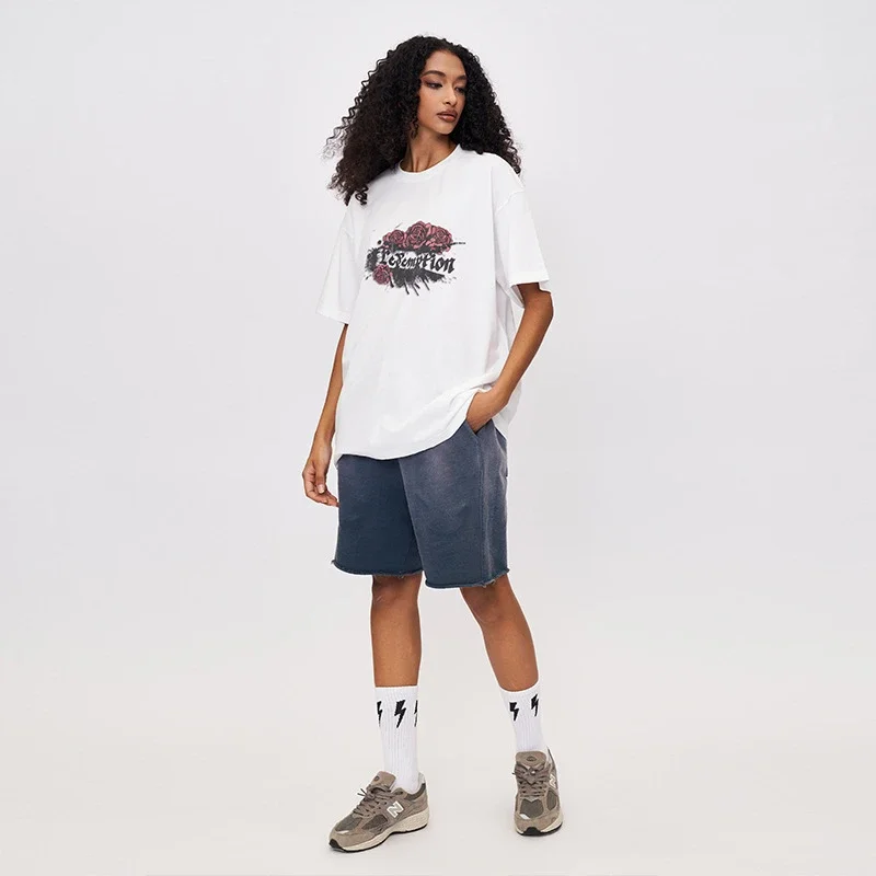 RFSD Men's | American Rose Print T-shirt 2025 Spring/Summer New Loose Streetwear Round Neck Short Sleeve Top