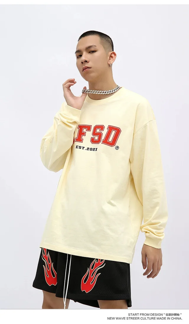 RFSD Men's | 2025 Fall New 250g Double Yarn Heavyweight Streetwear Loose Long-sleeve T-shirt Detail