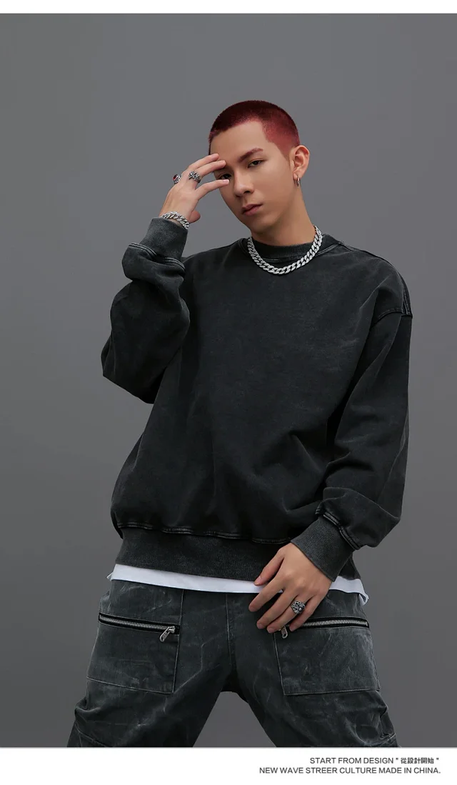 RFSD Men's 2025 FW Heavyweight 420g Crewneck Wax-Dyed Washed B-Style Sweatshirt Detail