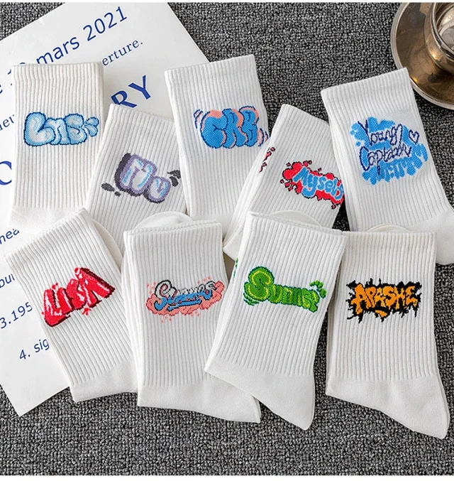 Unisex Lettered Cotton Mid-Calf Socks（10 pairs） Detail