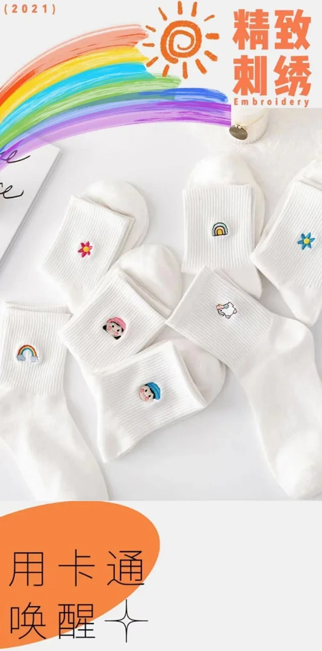 Women's White Embroidered Cotton Socks（10 pairs） Detail