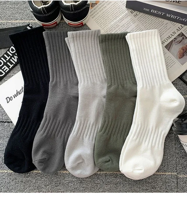 White Mid-Calf Basketball Socks for Couples（5 pairs） Detail