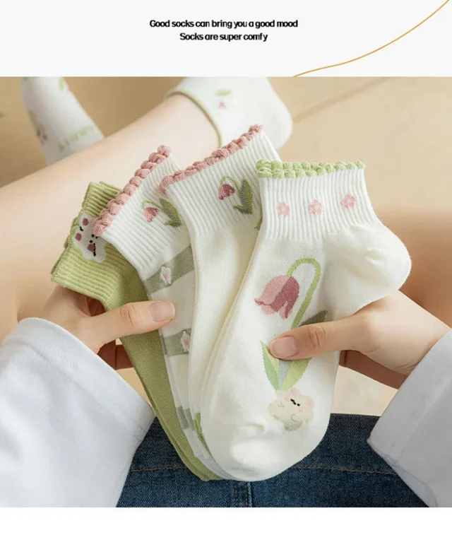 Sweet Floral Breathable Cotton Ankle Socks（10 pairs） Detail