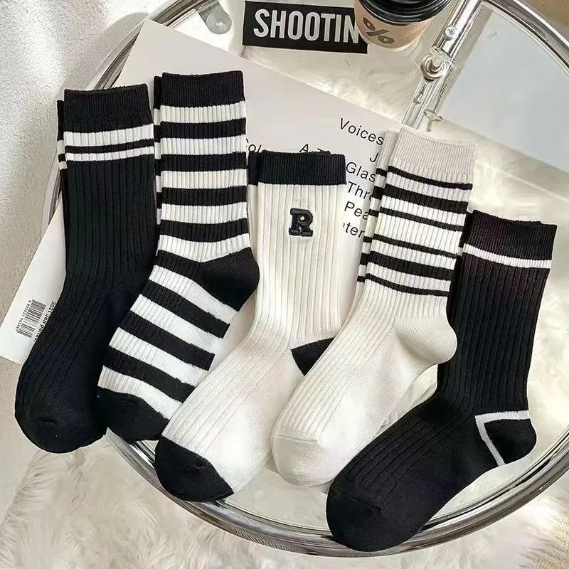 Women's Striped Letter Crew Socks(5 Pairs)