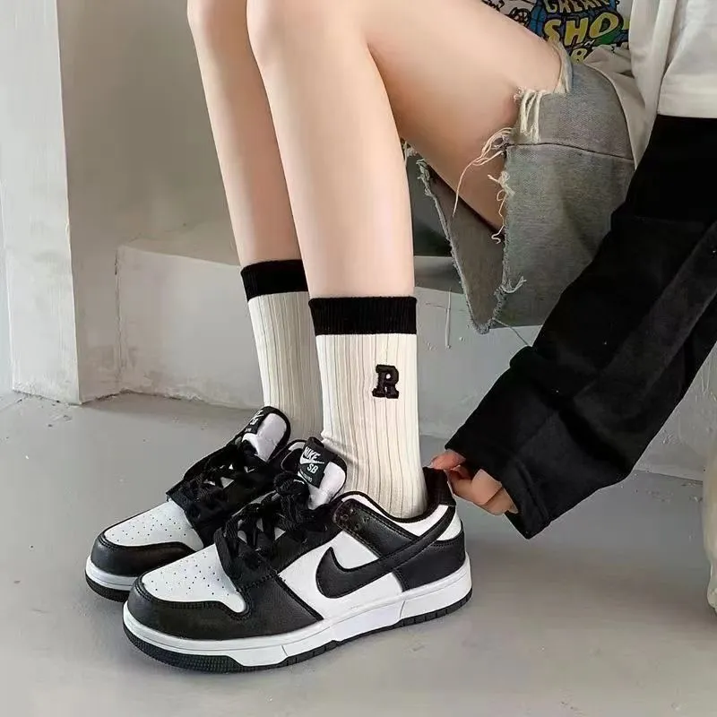 Women's Striped Letter Crew Socks(5 Pairs)