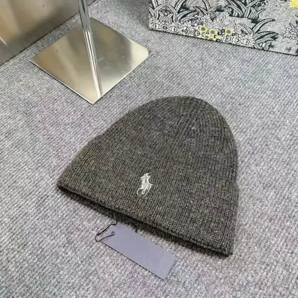Ralph Lauren Polo Pony Beanie Charcoal Gray Knit Hat - 1