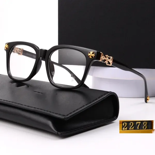 Chrome Hearts Square Frame Black Optical Glasses with Gold Cross Accents Eyewear - 1