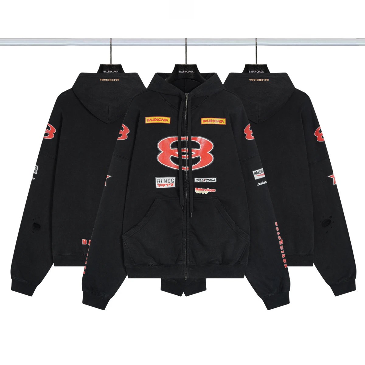 Distressed Letter Print Zip Hoodie photo 2