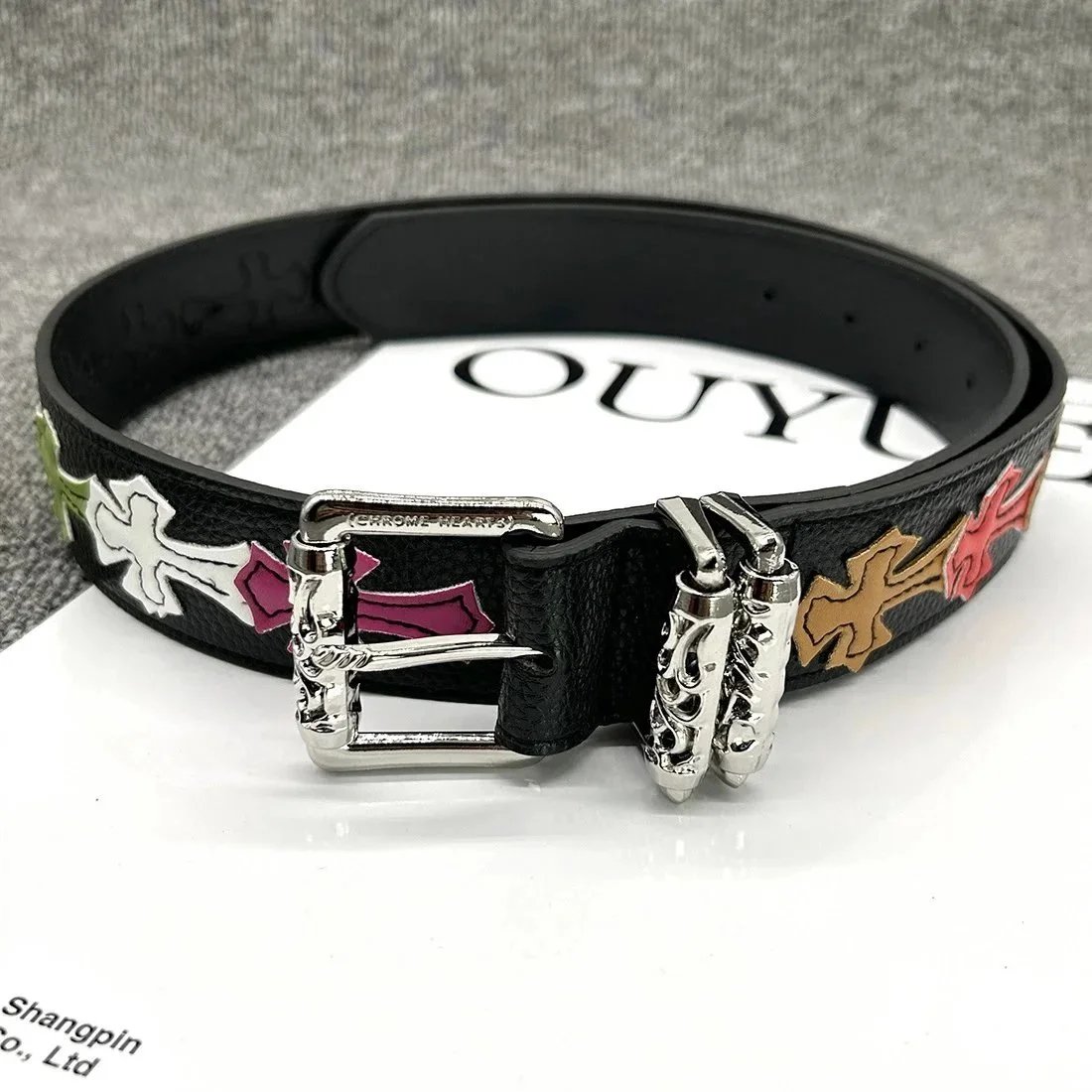 Chrome Hearts x Foshan Ouyue Shangpin White Embossed Leather Belt with Gold Filigree Buckle - 6