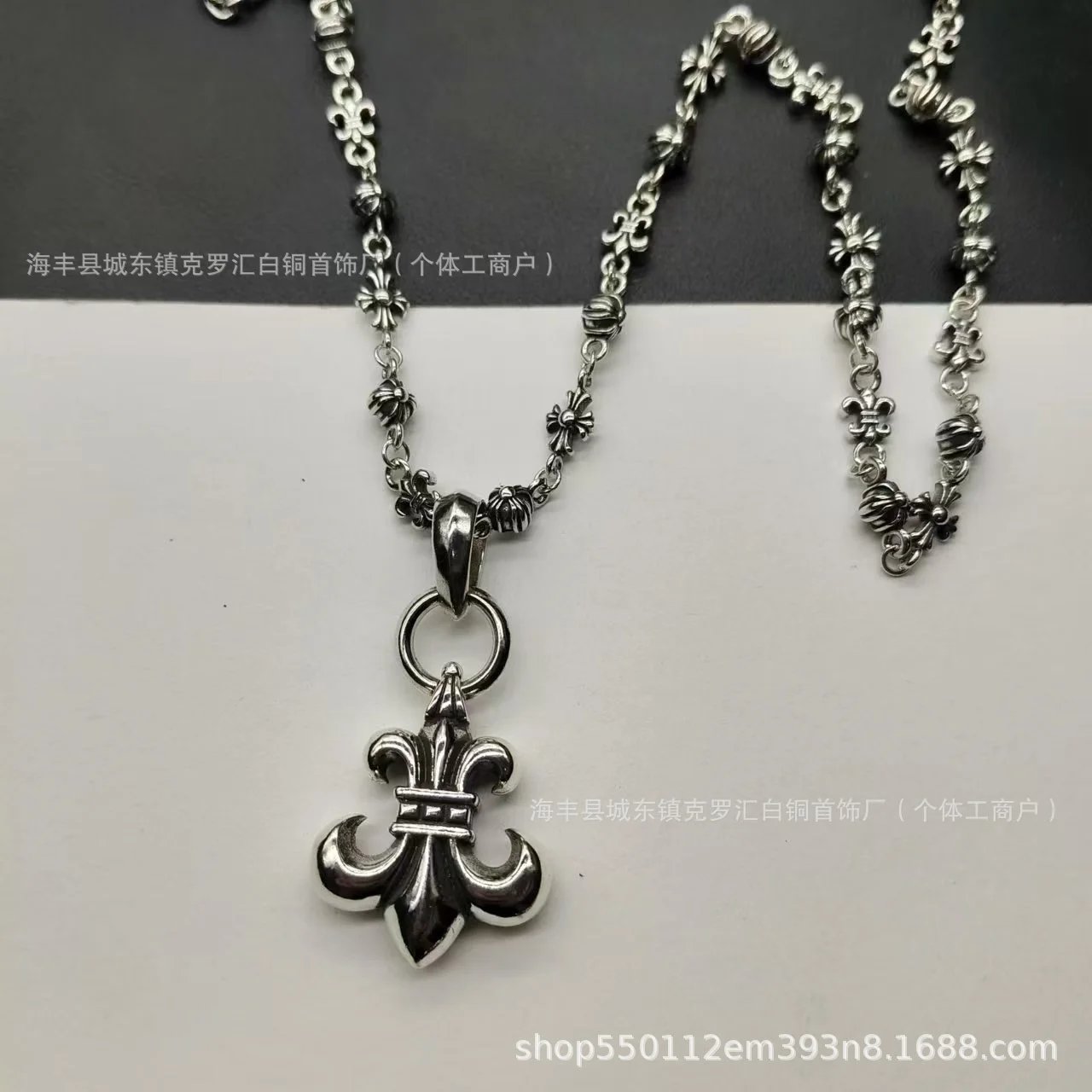 Chrome Hearts Inspired Cross and Pumpkin Link Chain Necklace Silver - 4