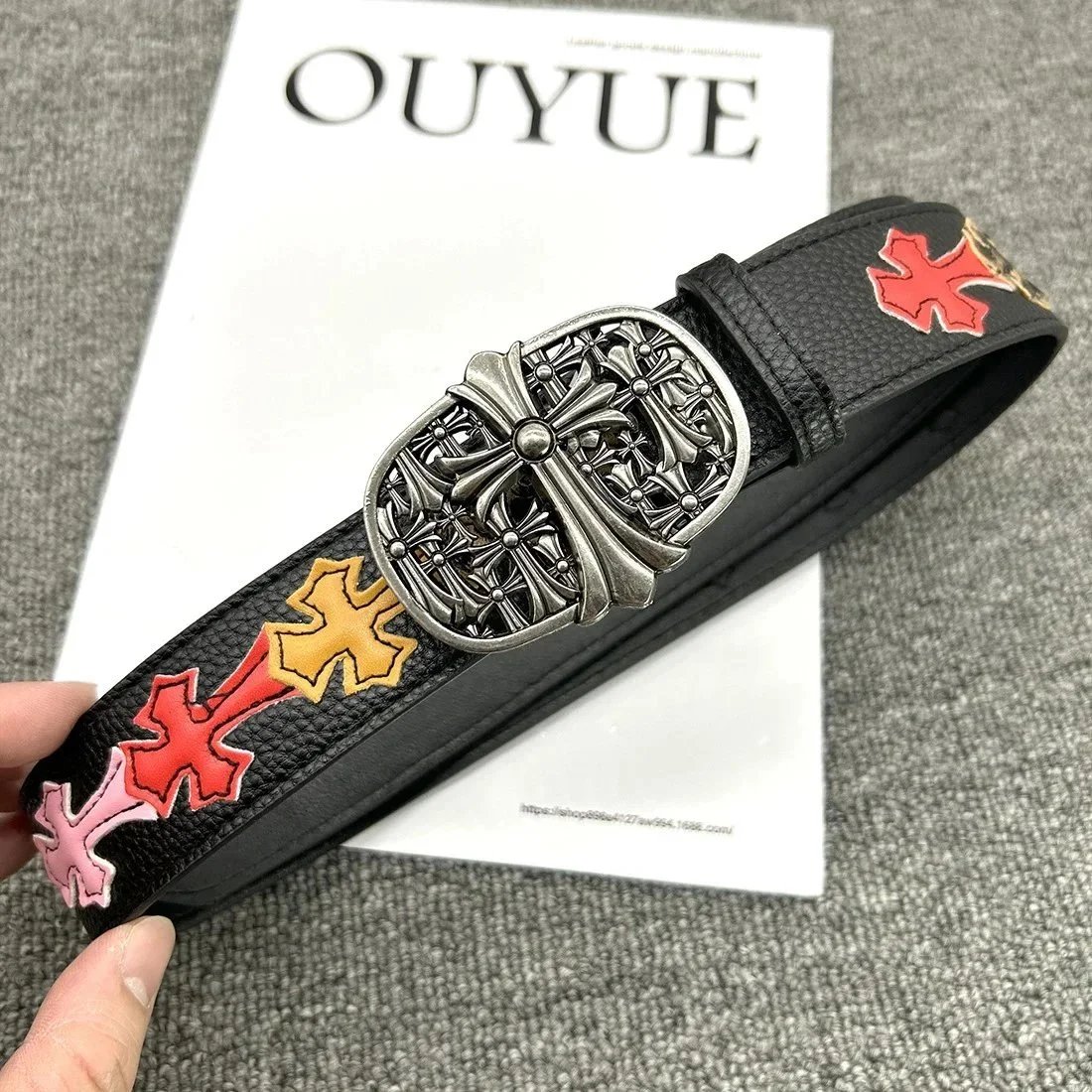 Chrome Hearts x Foshan Ouyue Shangpin White Embossed Leather Belt with Gold Filigree Buckle - 7