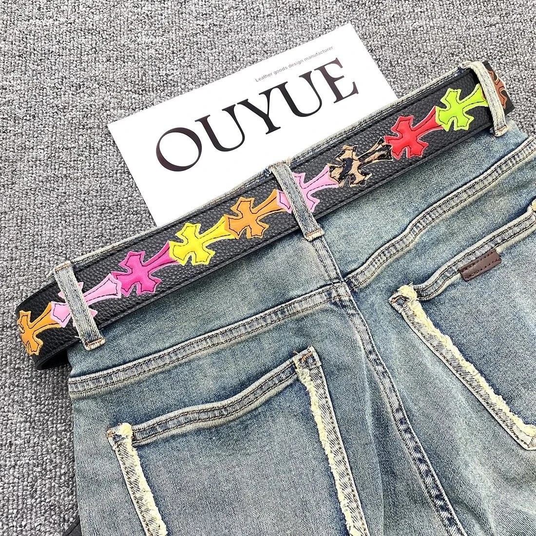 Chrome Hearts x Foshan Ouyue Shangpin White Embossed Leather Belt with Gold Filigree Buckle - 4