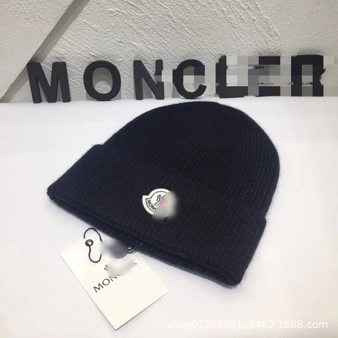 Moncler Logo Beanie Navy Blue Hat - 3