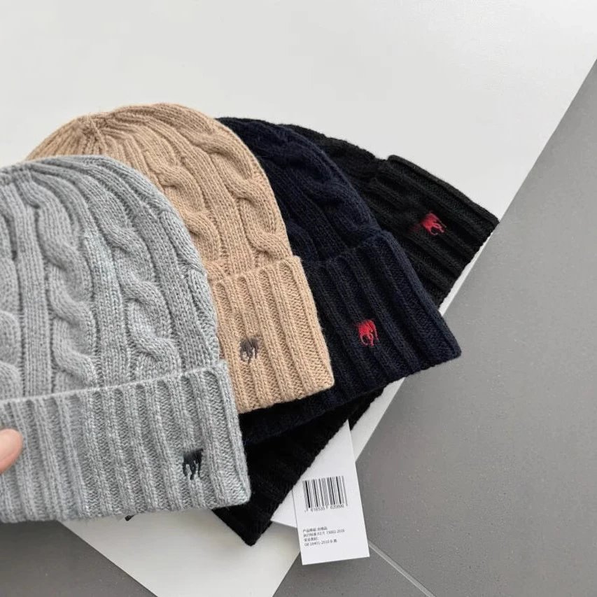 RL pony label warm and cold proof versatile couple POLO knitted hat pullover cold hat Fried Dough Twists cross-border embroidery autumn and winter