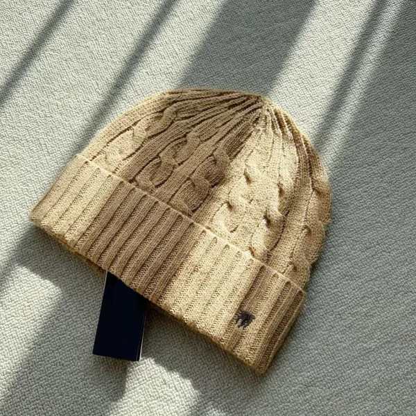 Ralph Lauren Cable Knit Beige Beanie - 1
