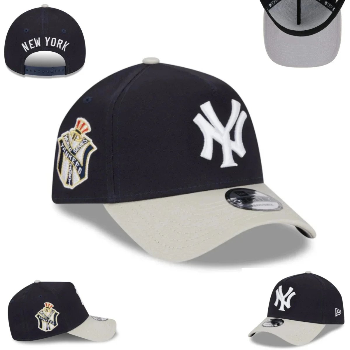 New Era New York Yankees World Series Patch 9FORTY Adjustable Baseball Cap Navy/Beige - 1