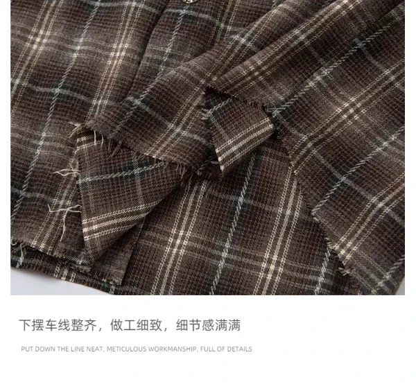 Design Layered Plaid Shirt with Graffiti Print Brown Multicolor Shirt Tops Shirt - 13