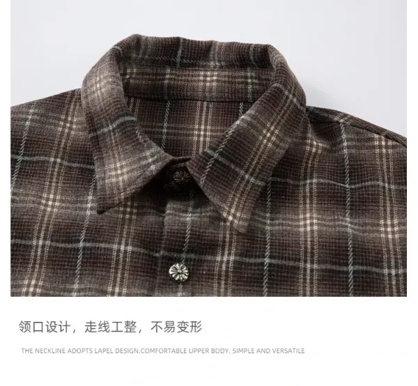 Design Layered Plaid Shirt with Graffiti Print Brown Multicolor Shirt Tops Shirt - 10