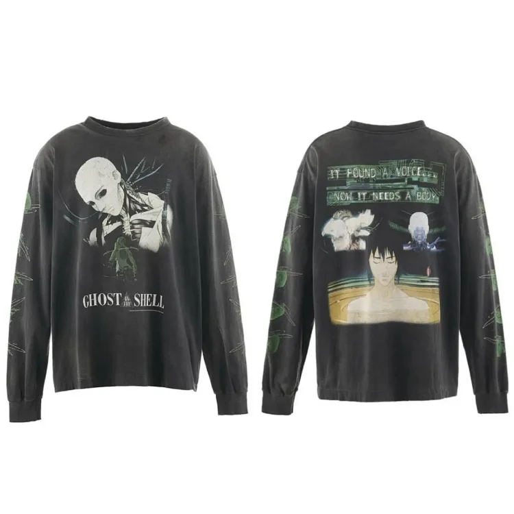 Catalog seller-listing image: Distressed portrait-print hoodie; not warehouse QC