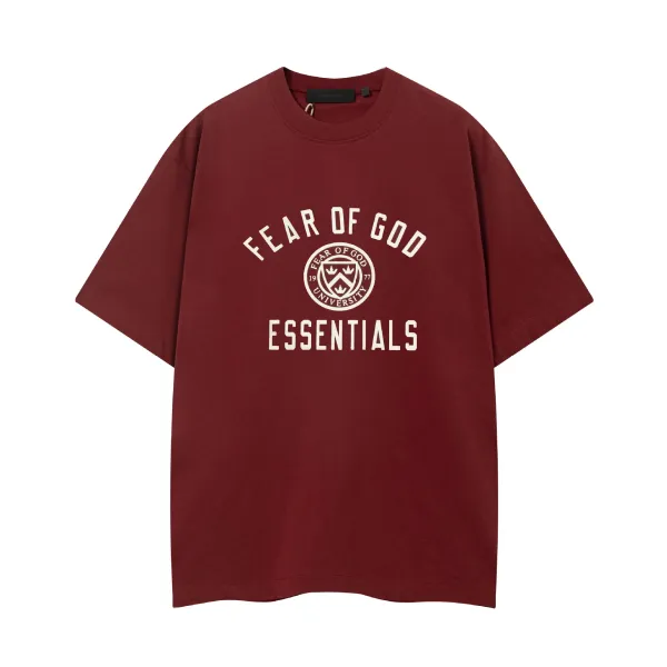 Fear of God Essentials University Crest Burgundy T-Shirt - 1