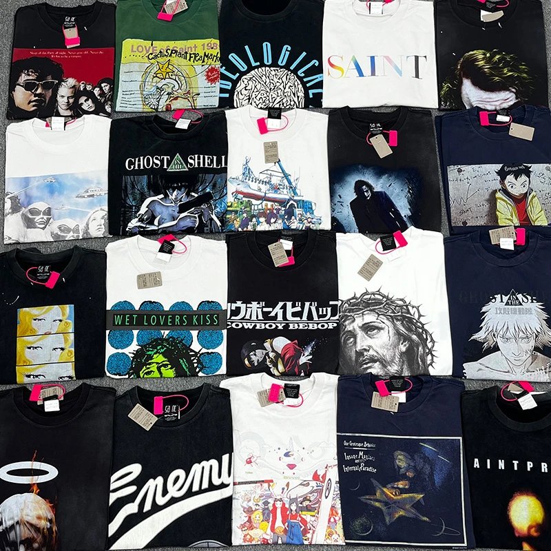 SAINT Multiple short sleeve cotton T-shirts with graphic prints including anime, band art, religious imagery, and text designs