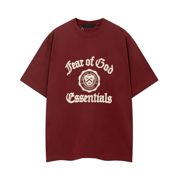 Fear of God Essentials University Crest Burgundy T-Shirt - 1