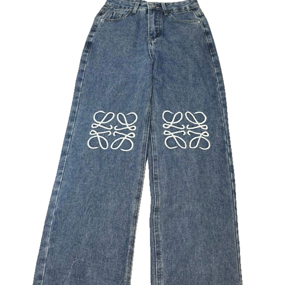 Loewe Jeans Blue Embroidered Logo Wide Leg Denim