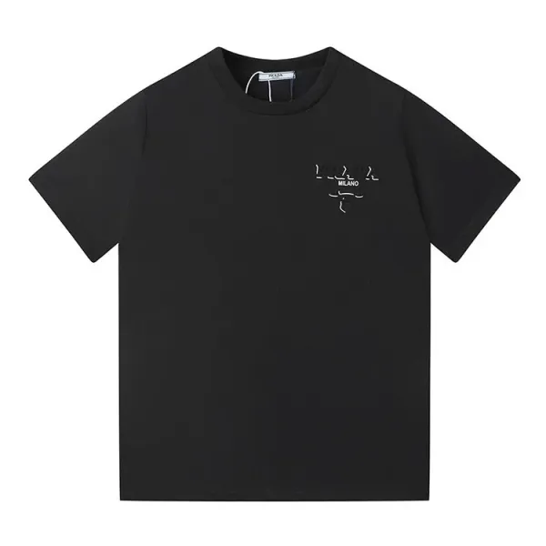 Prada Milano Logo Embroidered Black T-Shirt - 1