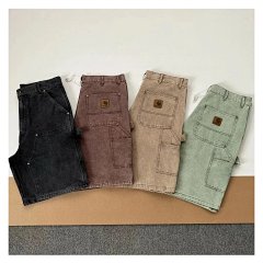 Washed and used double knee rivet logging pants, workwear shorts, five inch shorts, American style trendy