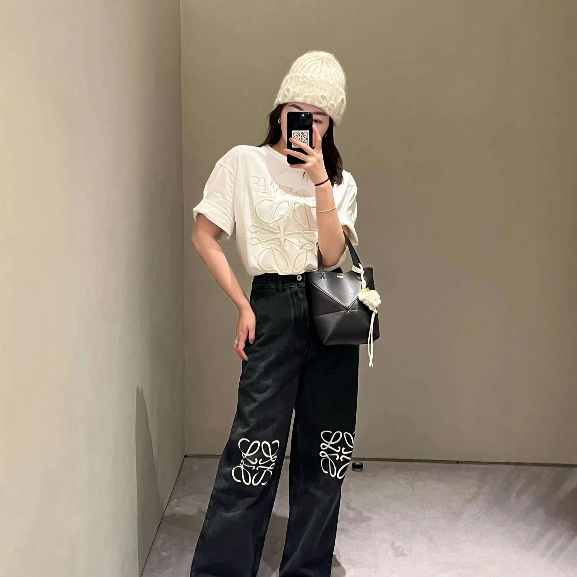 Loewe Jeans Blue Embroidered Logo Wide Leg Denim