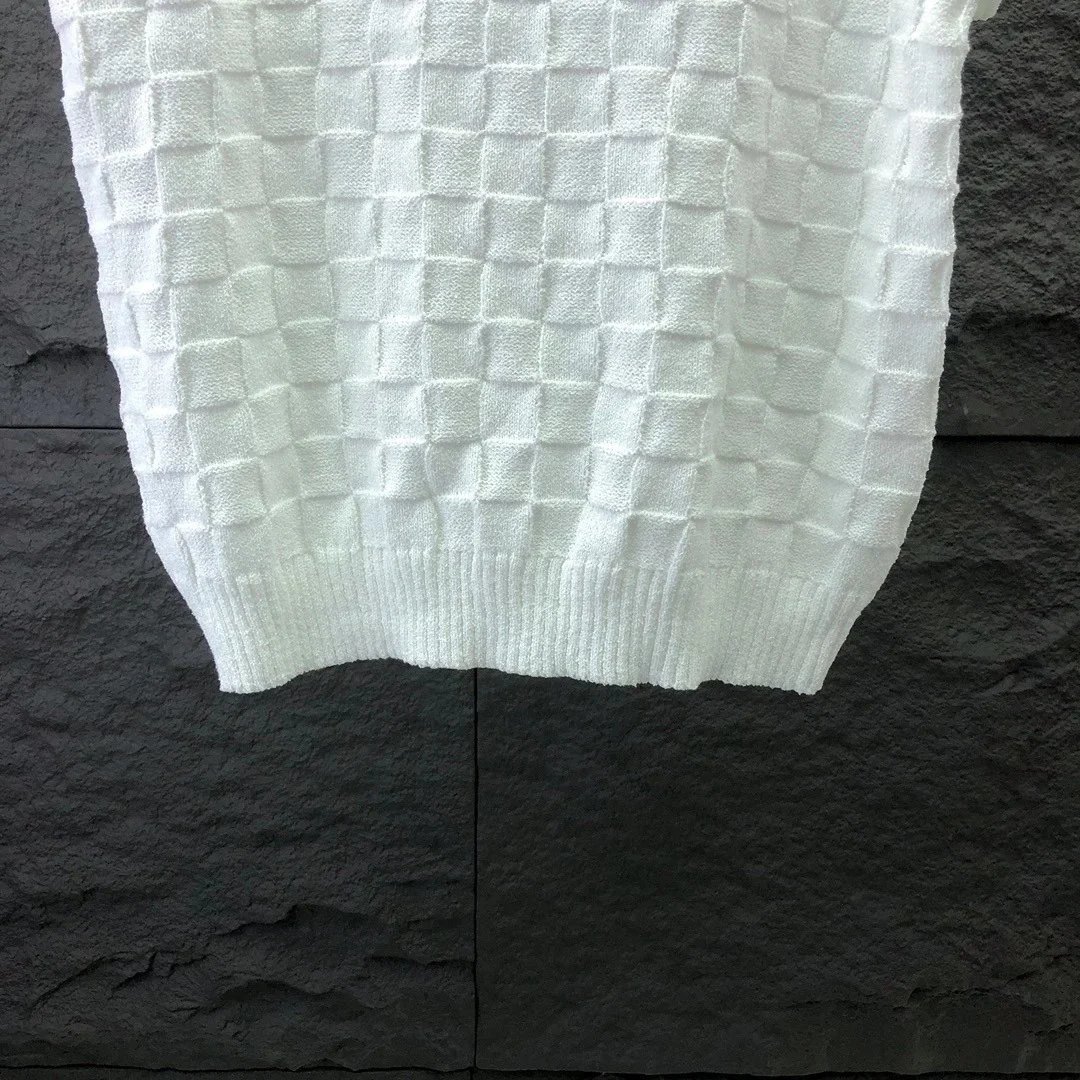 White Textured Knit Polo with Diamond Logo - 8