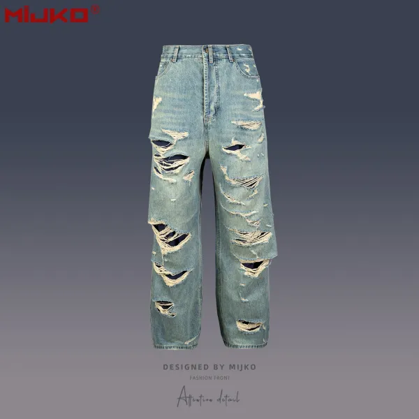 Mijko Distressed Wide-Leg Light Wash Jeans - 1