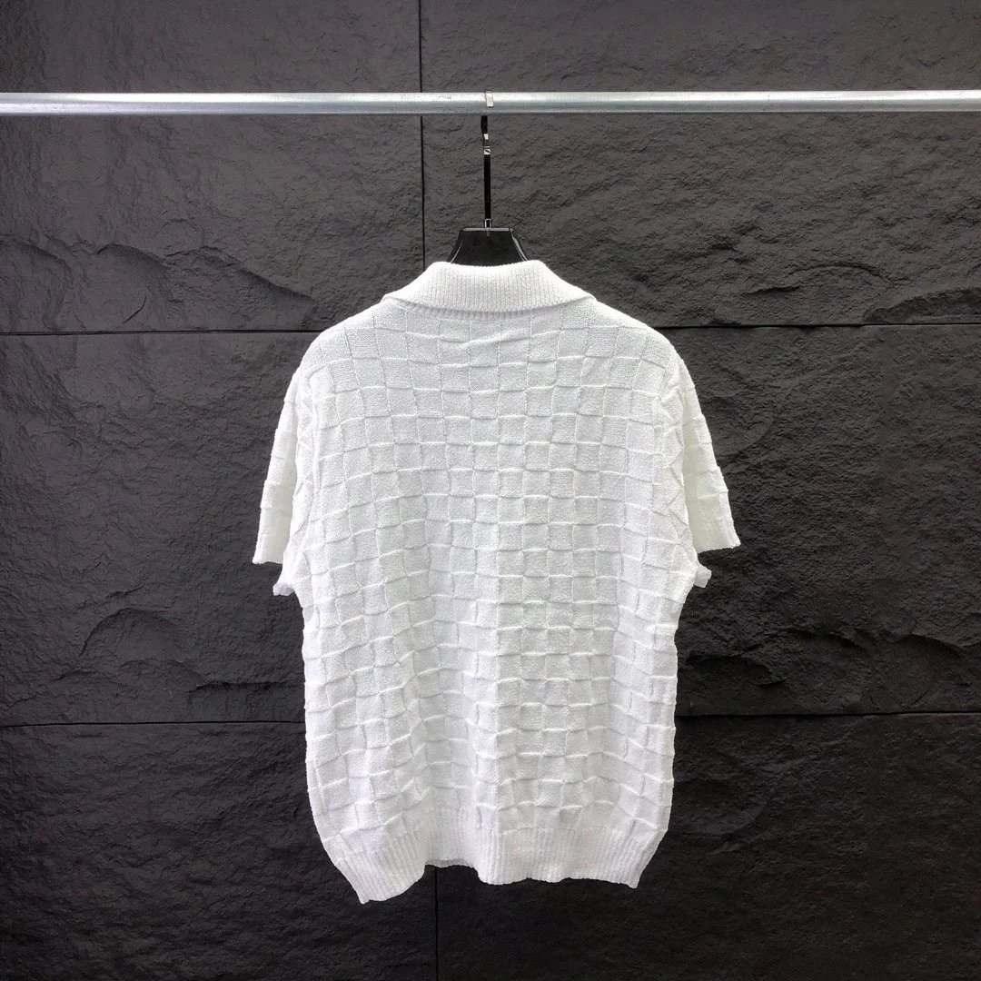 White Textured Knit Polo with Diamond Logo - 9