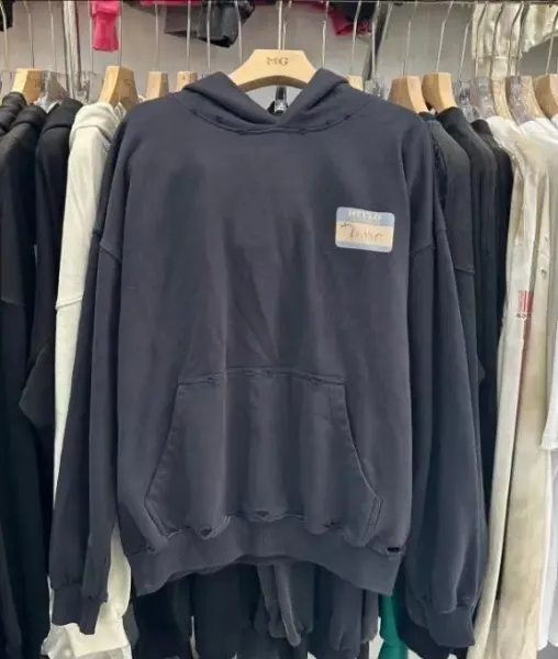 MG Hello Name Tag Distressed Hoodie Dark Gray - 1