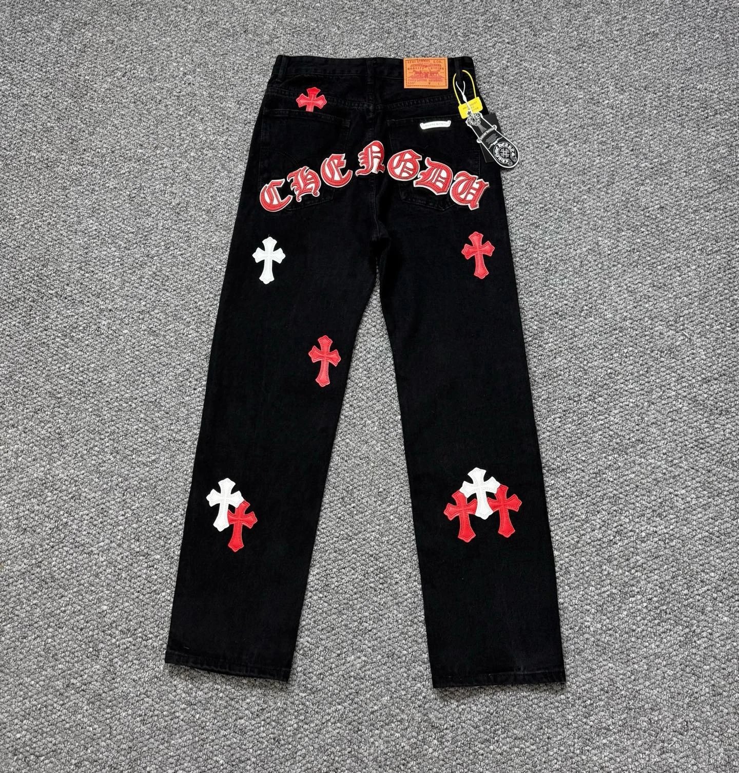 Chrome Hearts Cross-Embellished Black Distressed Jeans - 7
