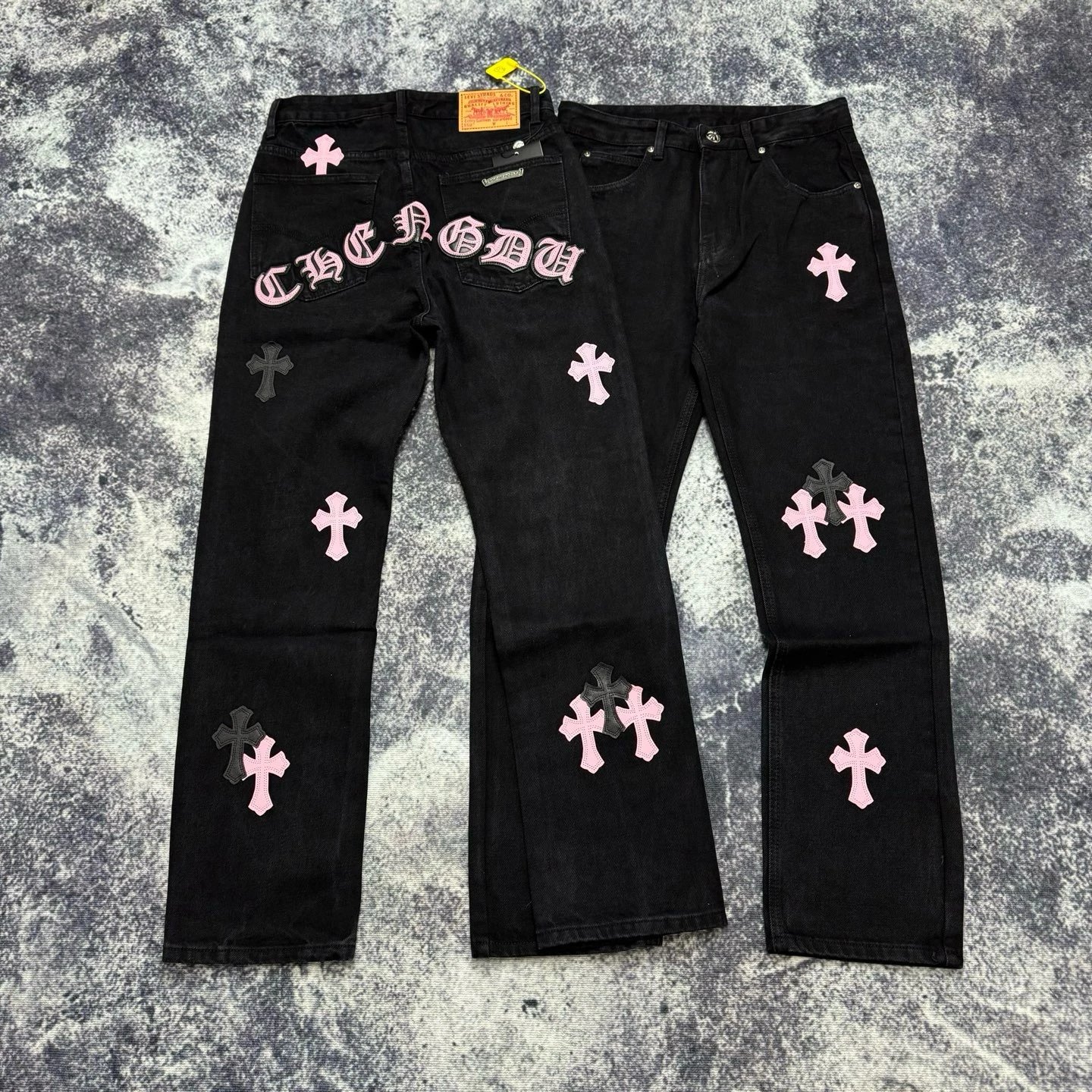 Chrome Hearts Cross-Embellished Black Distressed Jeans - 32