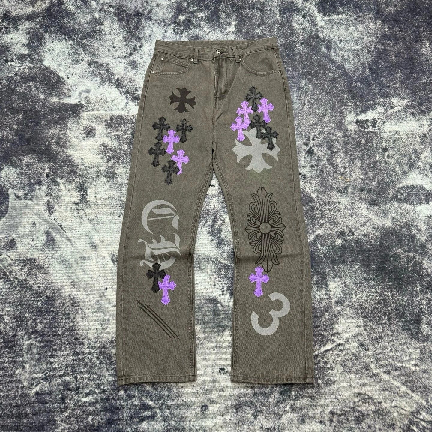Chrome Hearts Cross-Embellished Black Distressed Jeans - 33