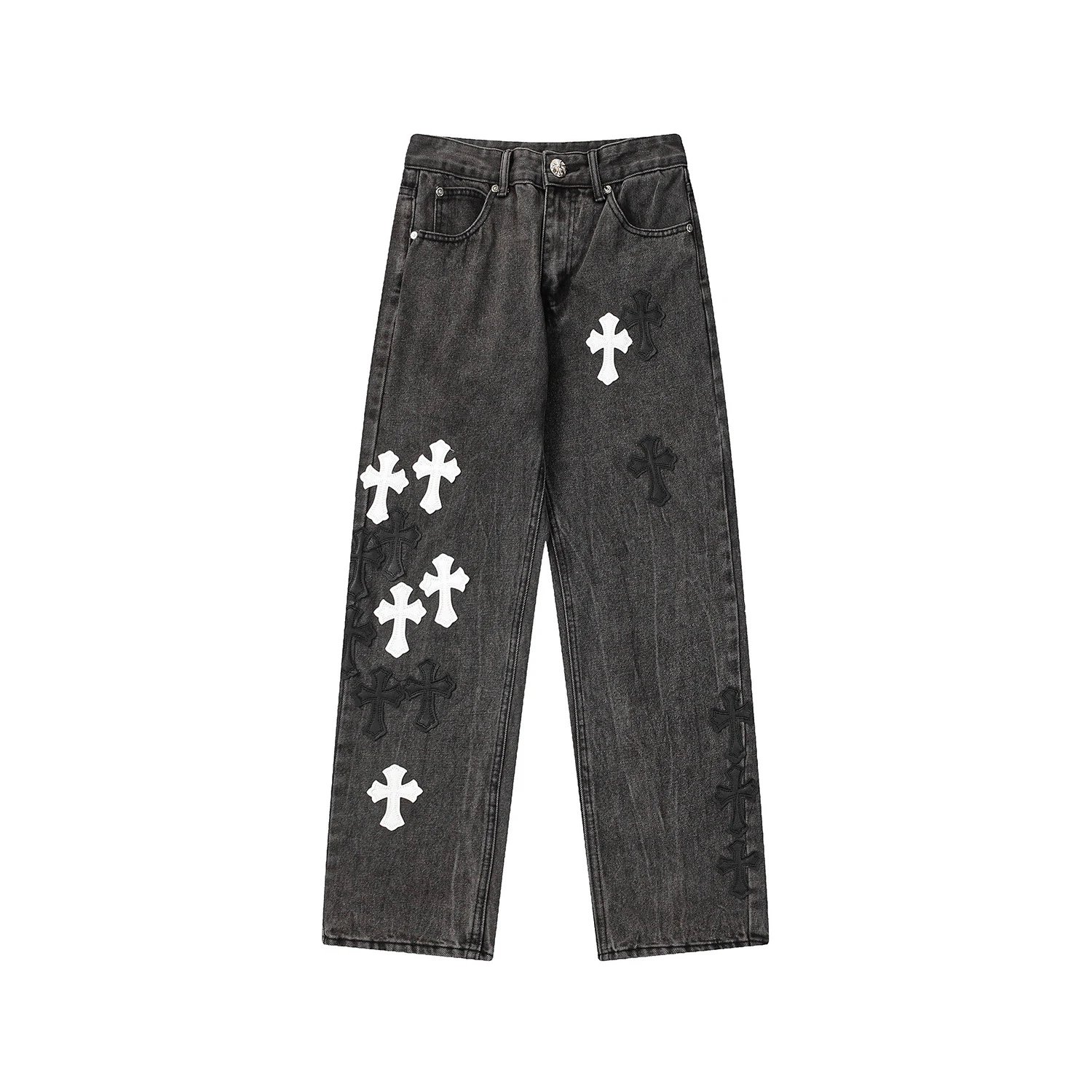 Chrome Hearts Cross-Embellished Black Distressed Jeans - 26