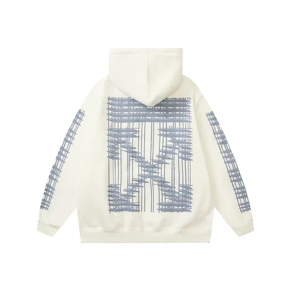 Design Abstract Grid Print Hoodie Off-White - 1