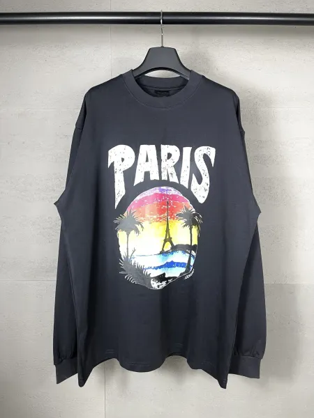 Balenciaga Paris Sunset Graphic Long-Sleeve T-Shirt Black - 1