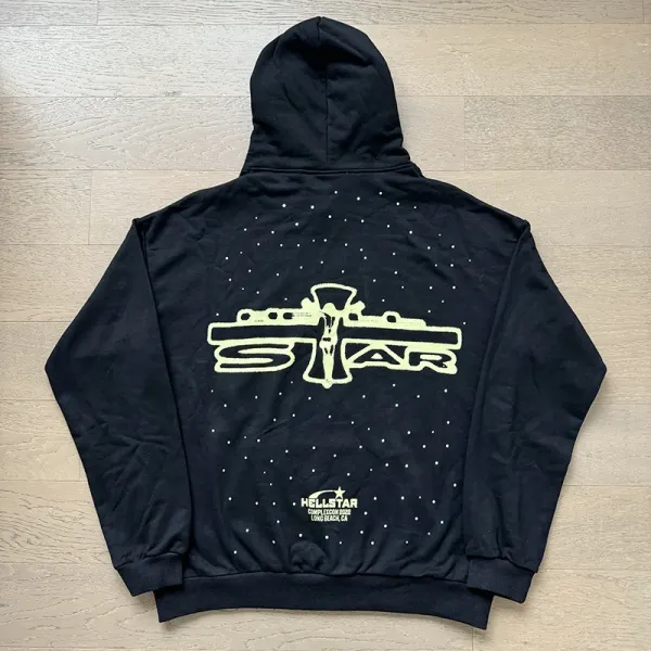 Hellstar Splatter Print Zip-Up Hoodie Black - 7