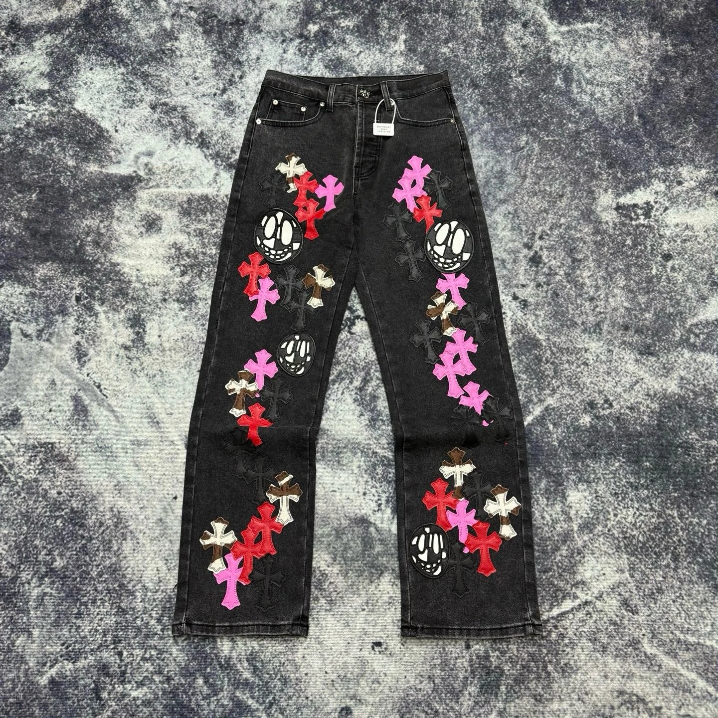 Chrome Hearts Cross-Embellished Black Distressed Jeans - 38