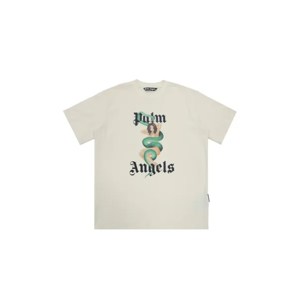 Palm Angels Snake Print Graphic T-Shirt Beige - 1